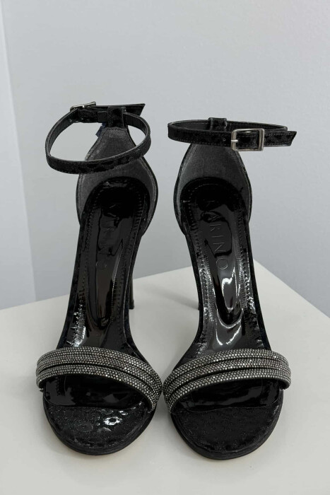 SHINNY SMALL DIAMONDS DETAILS HIGH HEEEL WOMEN SANDALS BLACK/ E ZEZE - 2