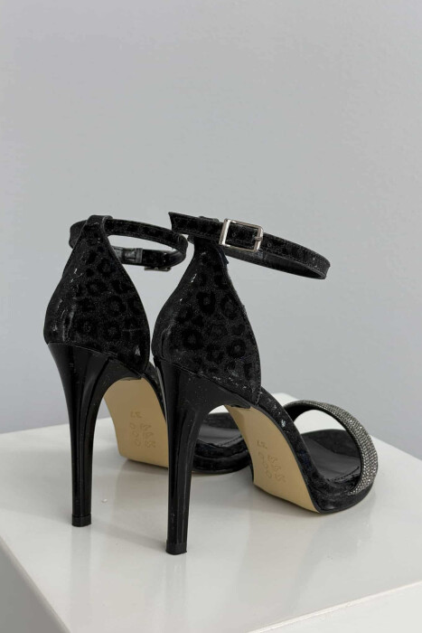 SHINNY SMALL DIAMONDS DETAILS HIGH HEEEL WOMEN SANDALS BLACK/ E ZEZE - 4