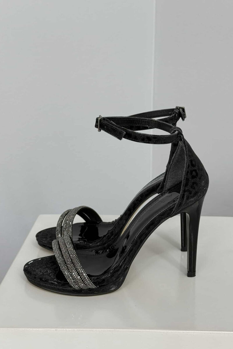 SHINNY SMALL DIAMONDS DETAILS HIGH HEEEL WOMEN SANDALS BLACK/ E ZEZE - 6