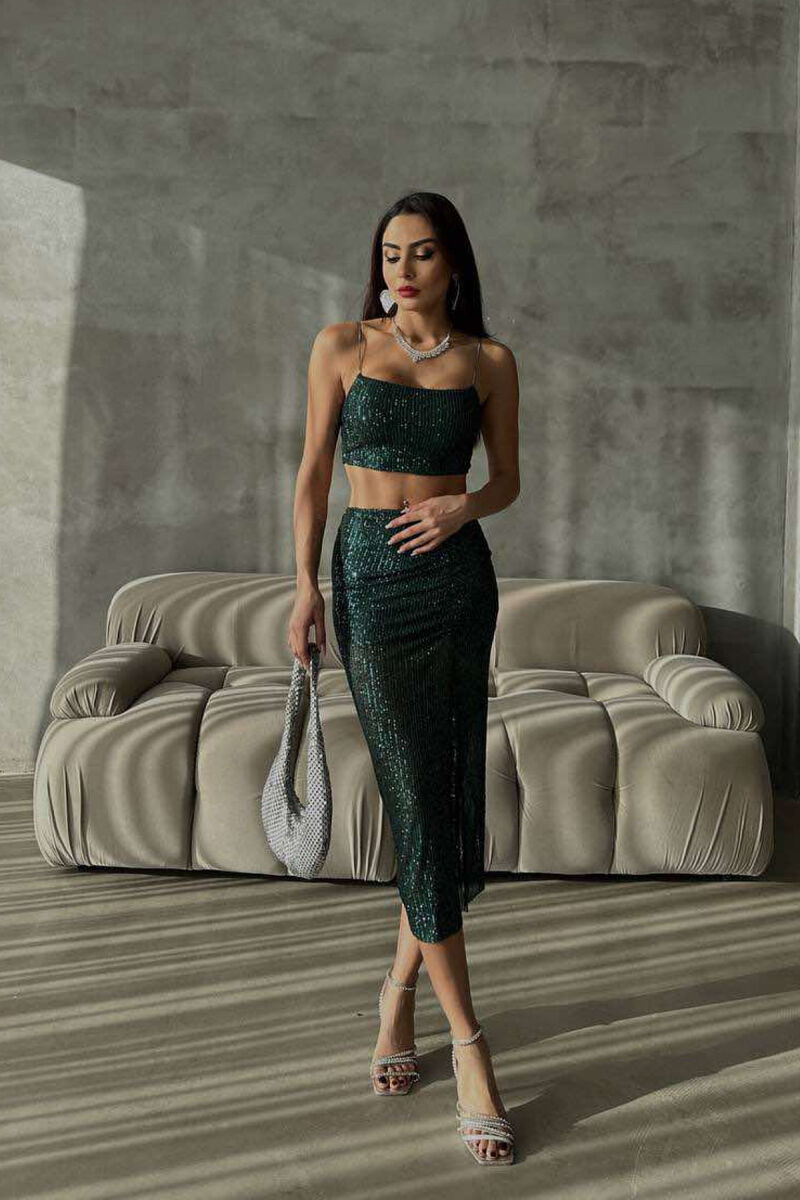 SHINY CROP+SKIRT WOMEN SET GREEN/JESHILE - 5