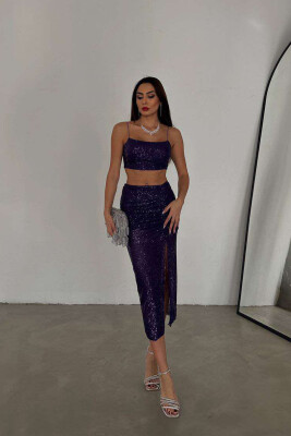 SHINY CROP+SKIRT WOMEN SET PURPLE/LEJLA 