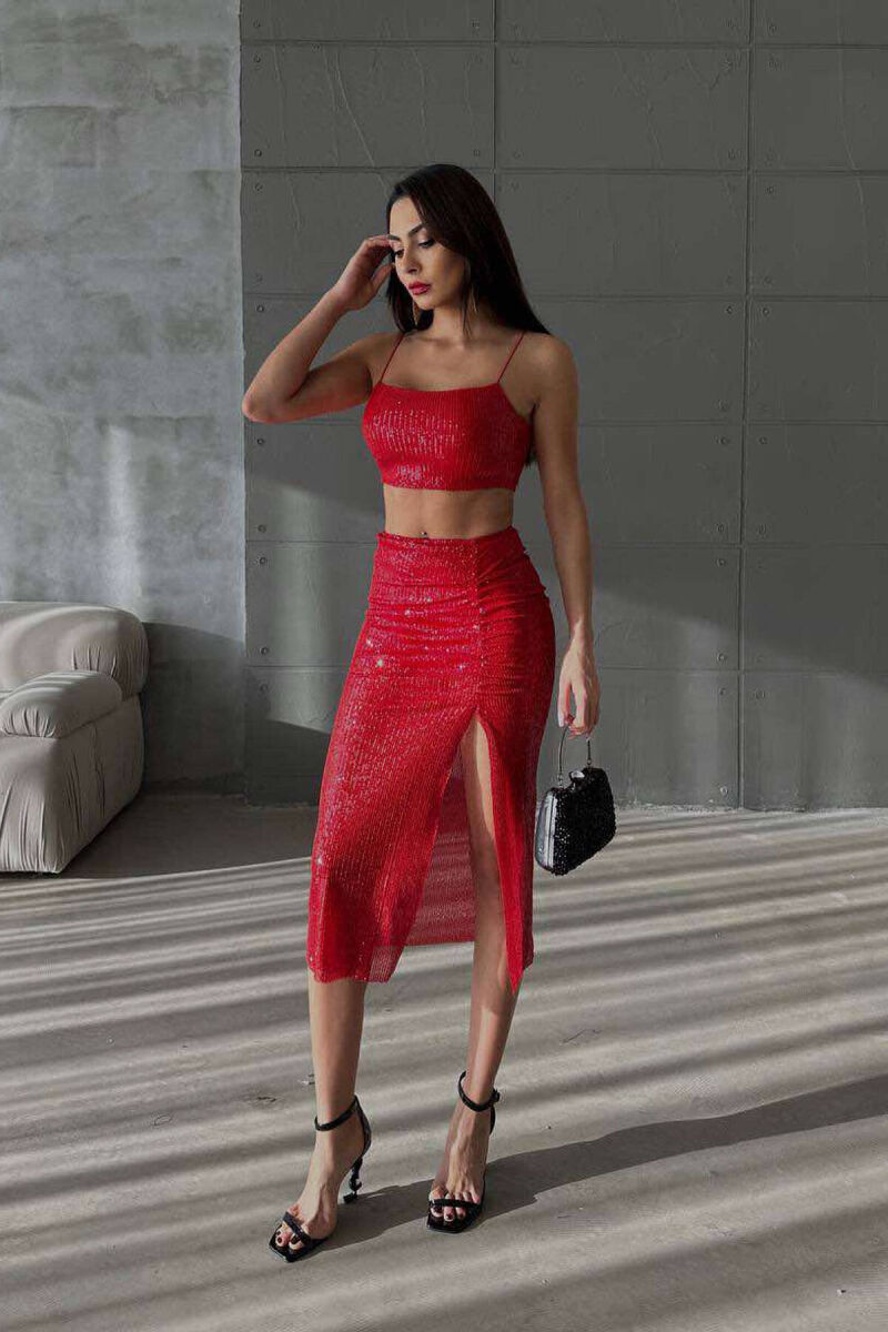 SHINY CROP+SKIRT WOMEN SET RED/E KUQE - 2