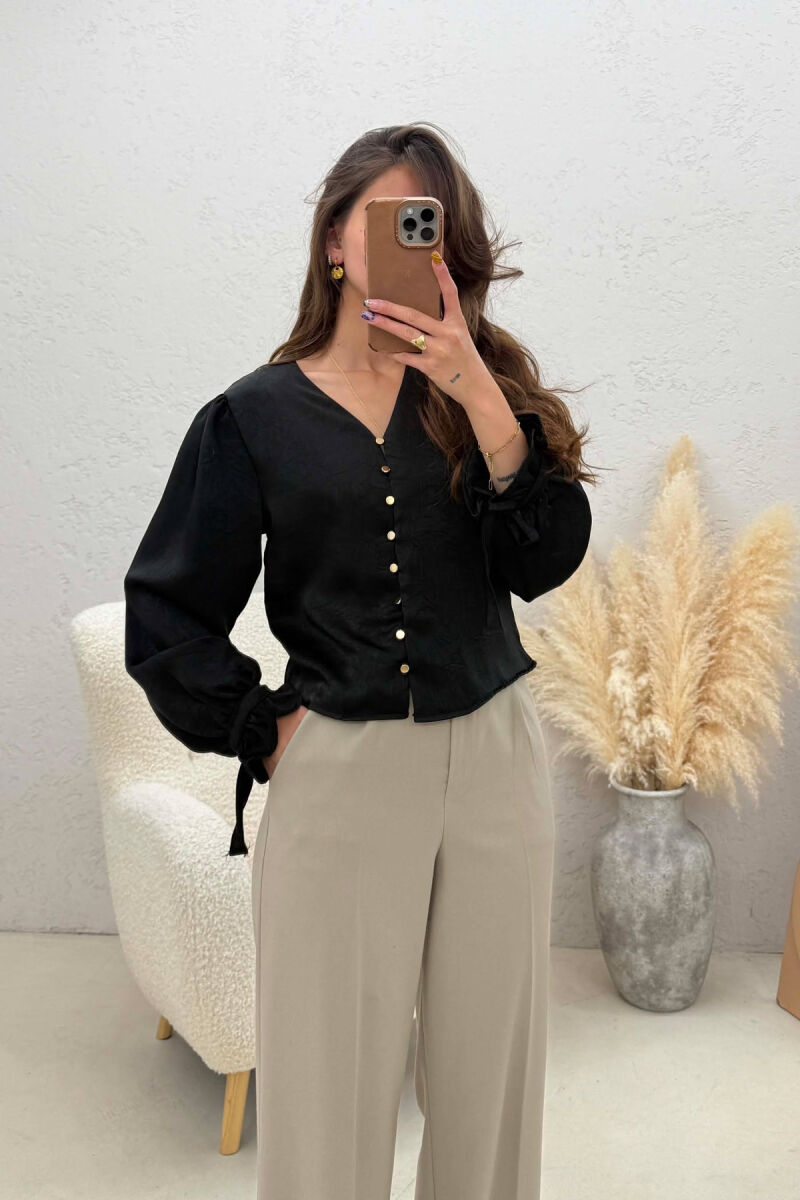 SHINY GOLD BUTTONS WOMAN SHIRT BLACK/ E ZEZE - 1