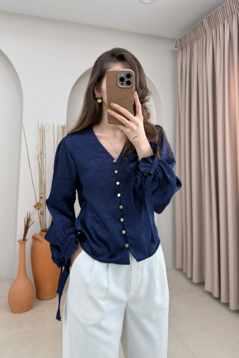 SHINY GOLD BUTTONS WOMAN SHIRT DARK BLUE/BEE 