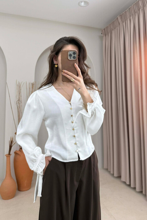 SHINY GOLD BUTTONS WOMAN SHIRT WHITE-E BARDHE 