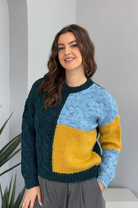 SHINY KNITTED WOMEN SWEATER BLUE STONE/GK 