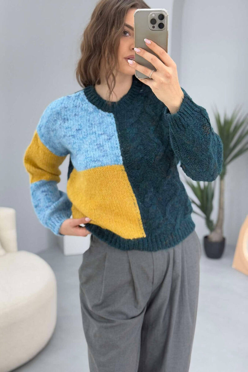 SHINY KNITTED WOMEN SWEATER BLUE STONE/GK - 2