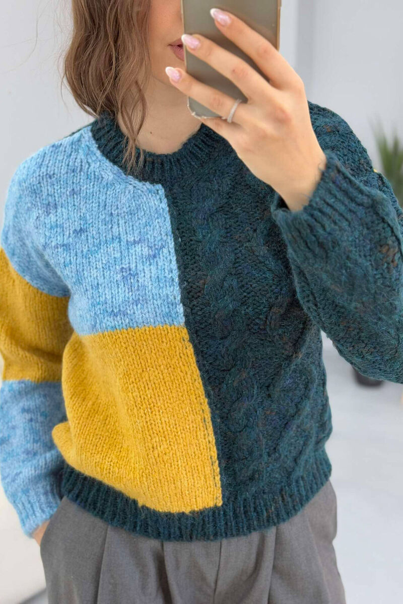 SHINY KNITTED WOMEN SWEATER BLUE STONE/GK - 5