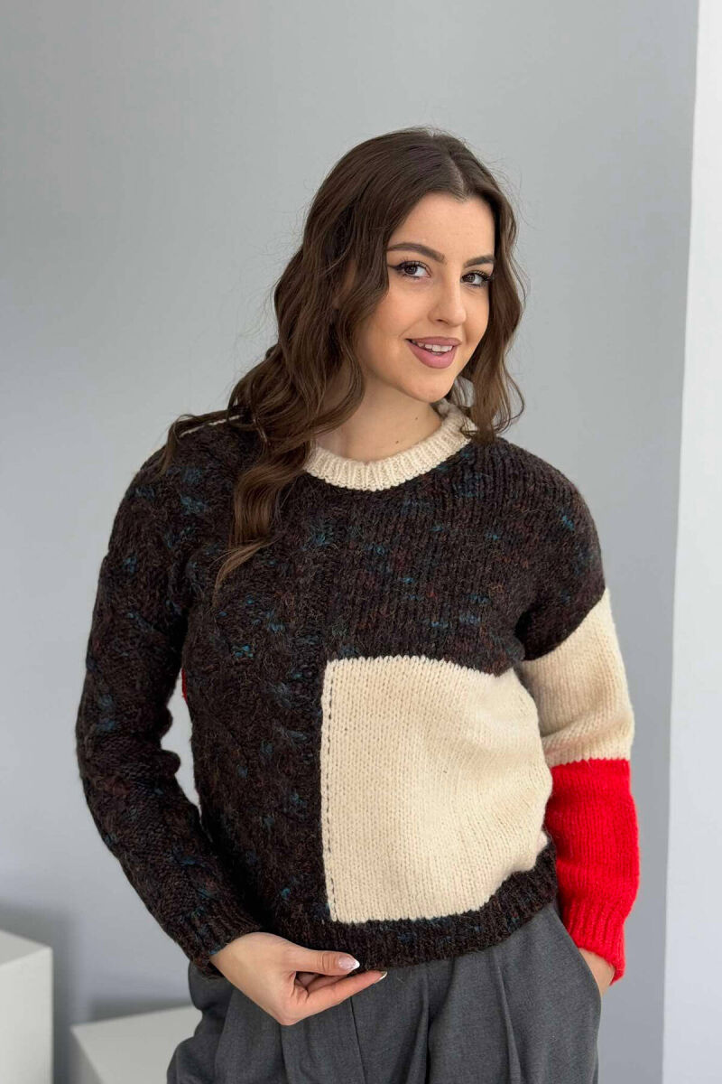 SHINY KNITTED WOMEN SWEATER DARK BROWN/KAE - 1