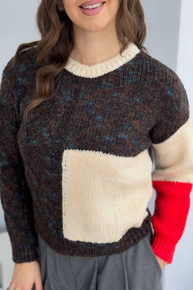 SHINY KNITTED WOMEN SWEATER DARK BROWN/KAE - 2
