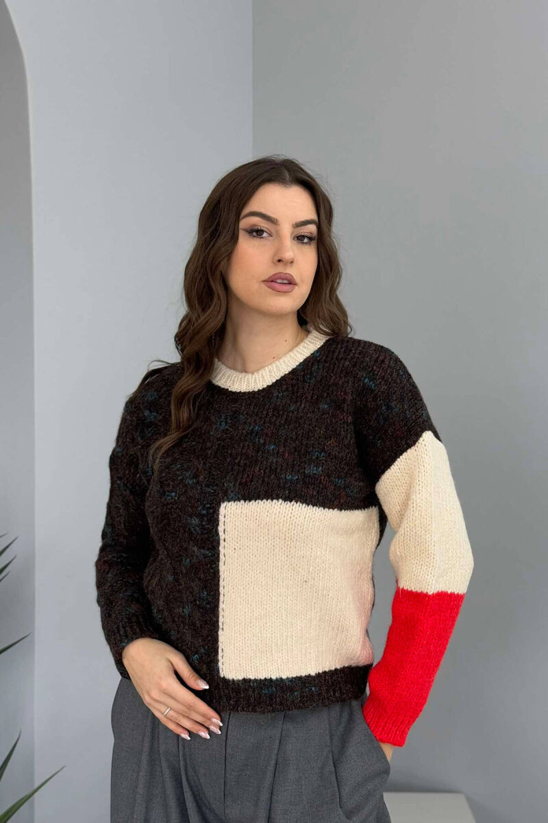 SHINY KNITTED WOMEN SWEATER DARK BROWN/KAE - 3