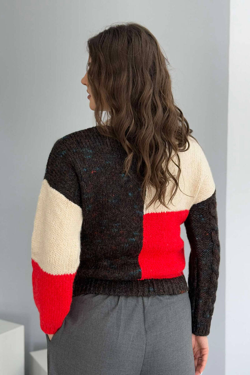 SHINY KNITTED WOMEN SWEATER DARK BROWN/KAE - 4