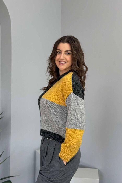 SHINY KNITTED WOMEN SWEATER DARK GREY/GEE - 3