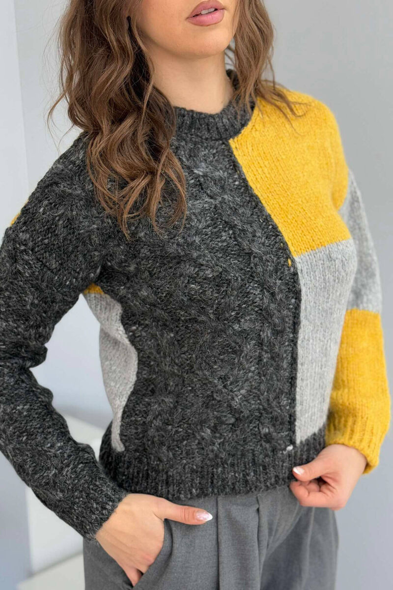 SHINY KNITTED WOMEN SWEATER DARK GREY/GEE - 4