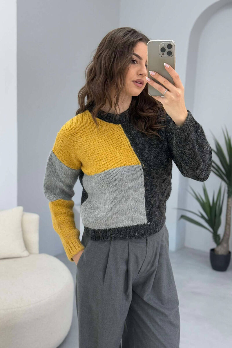 SHINY KNITTED WOMEN SWEATER DARK GREY/GEE - 5