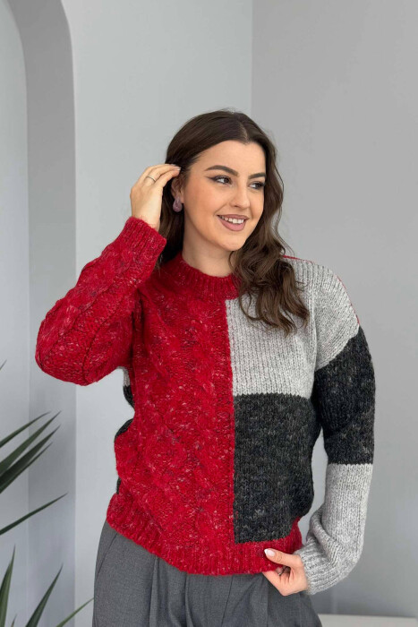 SHINY KNITTED WOMEN SWEATER RED/E KUQE 
