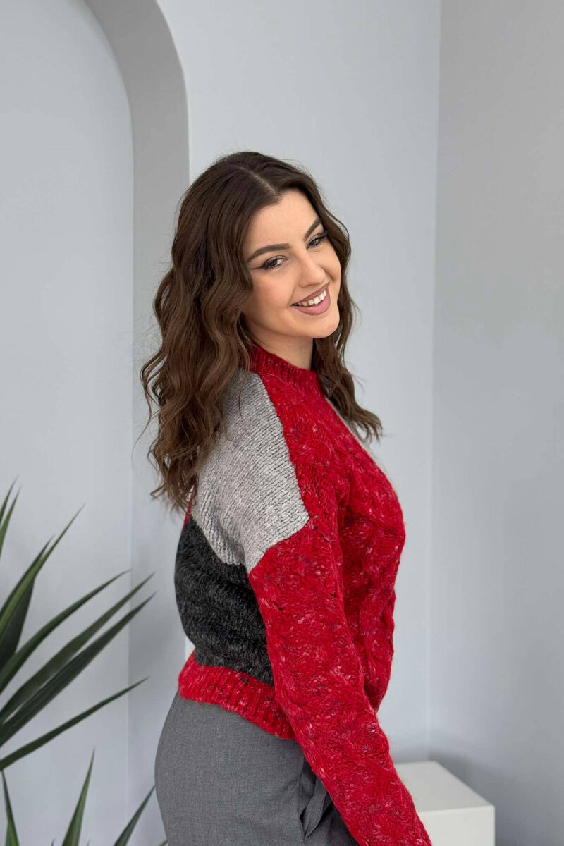 SHINY KNITTED WOMEN SWEATER RED/E KUQE - 2
