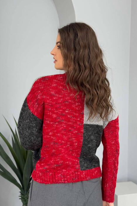 SHINY KNITTED WOMEN SWEATER RED/E KUQE - 4