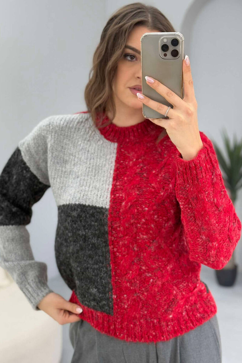 SHINY KNITTED WOMEN SWEATER RED/E KUQE - 5