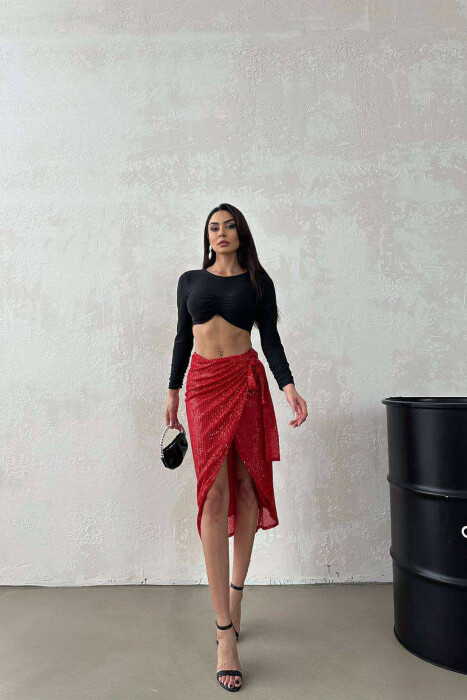 SHINY LONG WOMEN SKIRT RED/E KUQE - 5