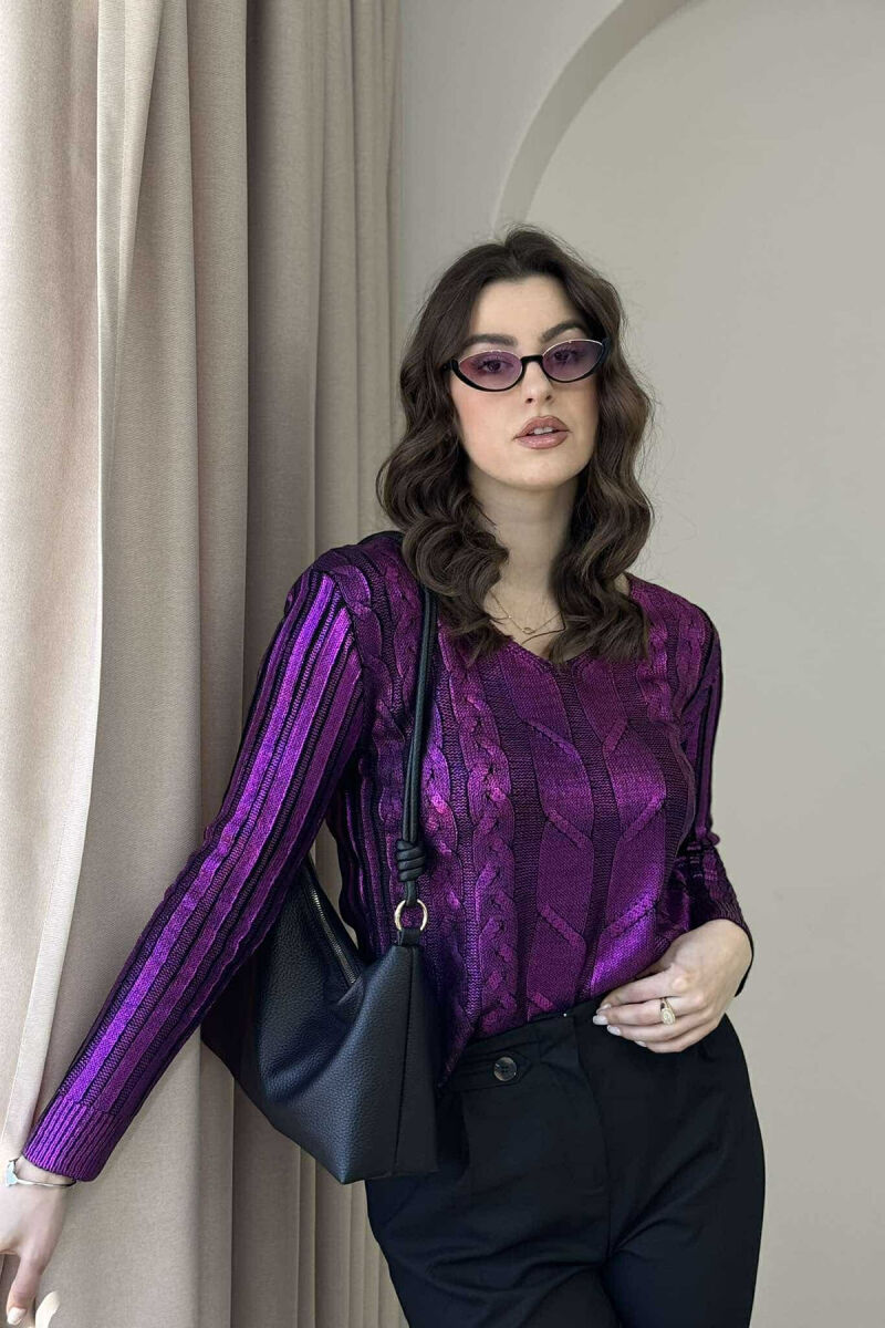 SHINY MATERIAL BRAIDS WOMEN SWEATER PURPLE/LEJLA - 1