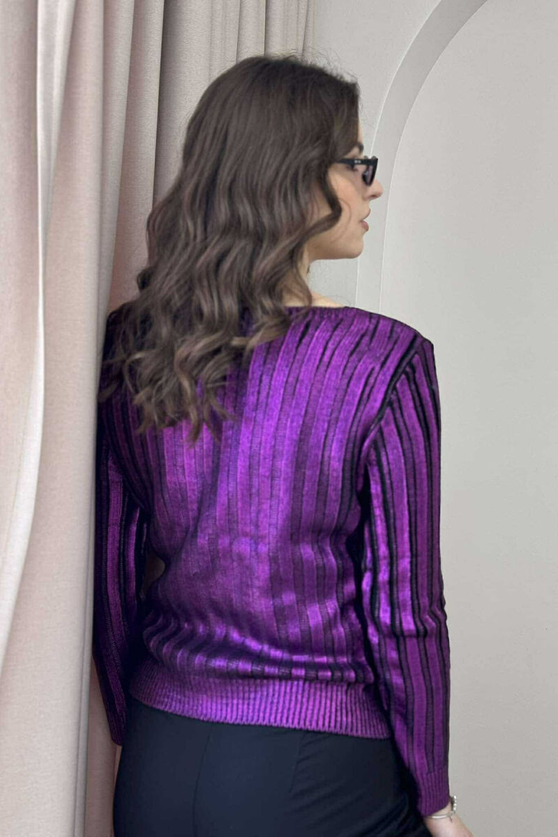 SHINY MATERIAL BRAIDS WOMEN SWEATER PURPLE/LEJLA - 3