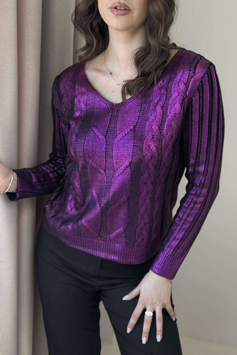SHINY MATERIAL BRAIDS WOMEN SWEATER PURPLE/LEJLA - 4