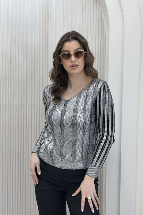SHINY MATERIAL BRAIDS WOMEN SWEATER SILVER/ARGJEND 
