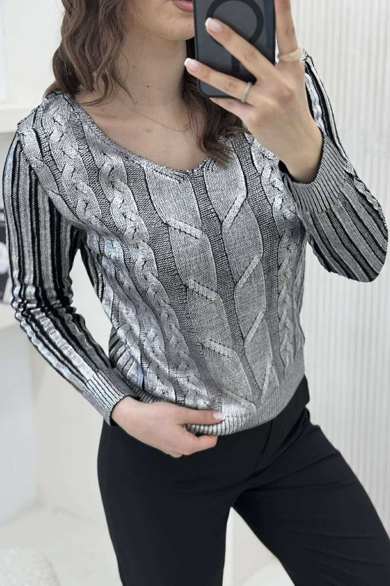 SHINY MATERIAL BRAIDS WOMEN SWEATER SILVER/ARGJEND - 4
