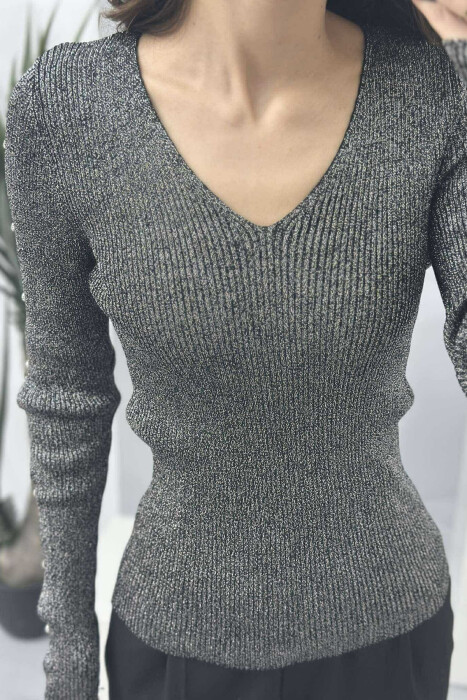 SHINY MATERIAL STONES DETAIL WOMEN SWEATER BLACK/ E ZEZE - 4