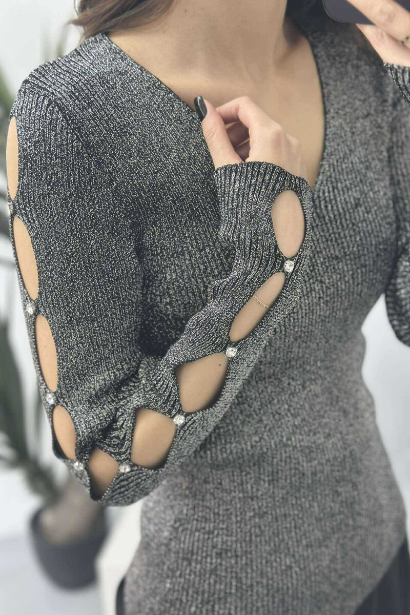 SHINY MATERIAL STONES DETAIL WOMEN SWEATER BLACK/ E ZEZE - 5