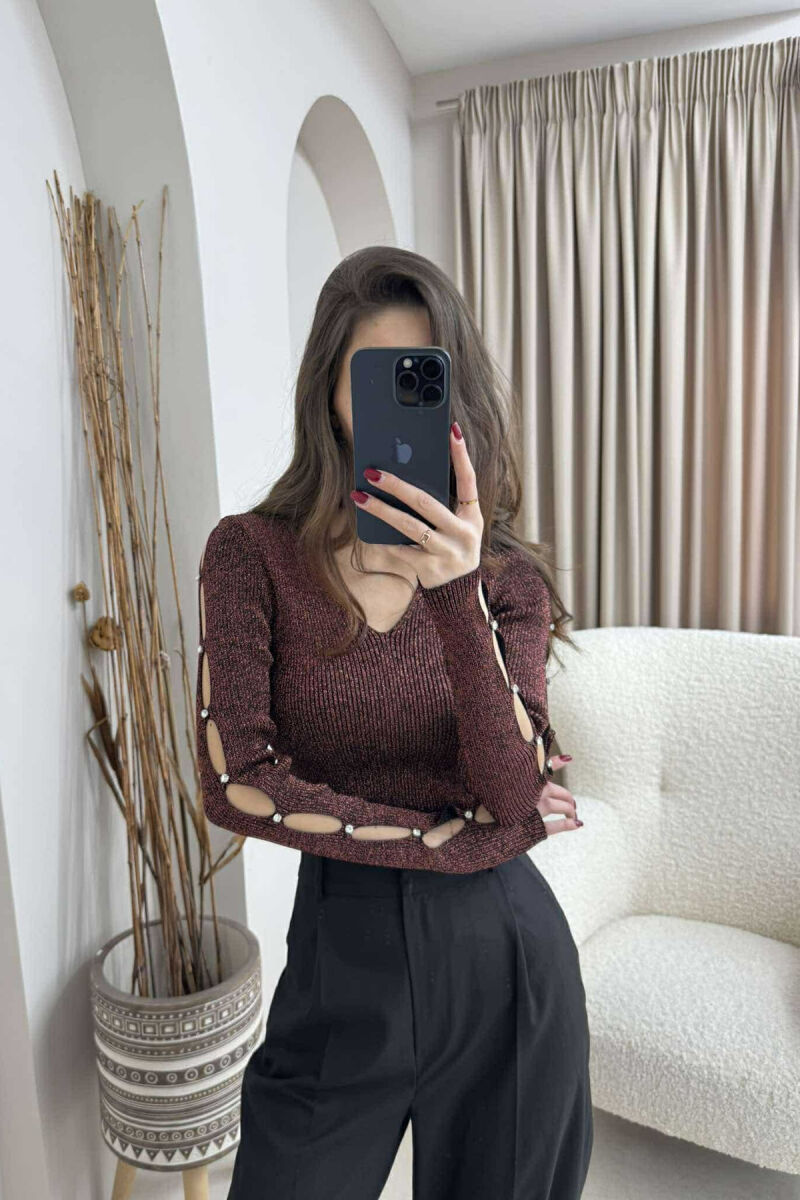 SHINY MATERIAL STONES DETAIL WOMEN SWEATER BRONX/BRONX - 1
