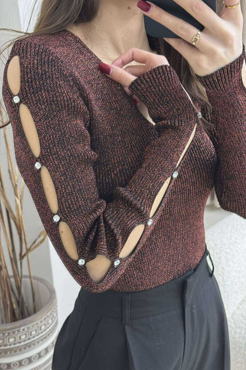 SHINY MATERIAL STONES DETAIL WOMEN SWEATER BRONX/BRONX - 4