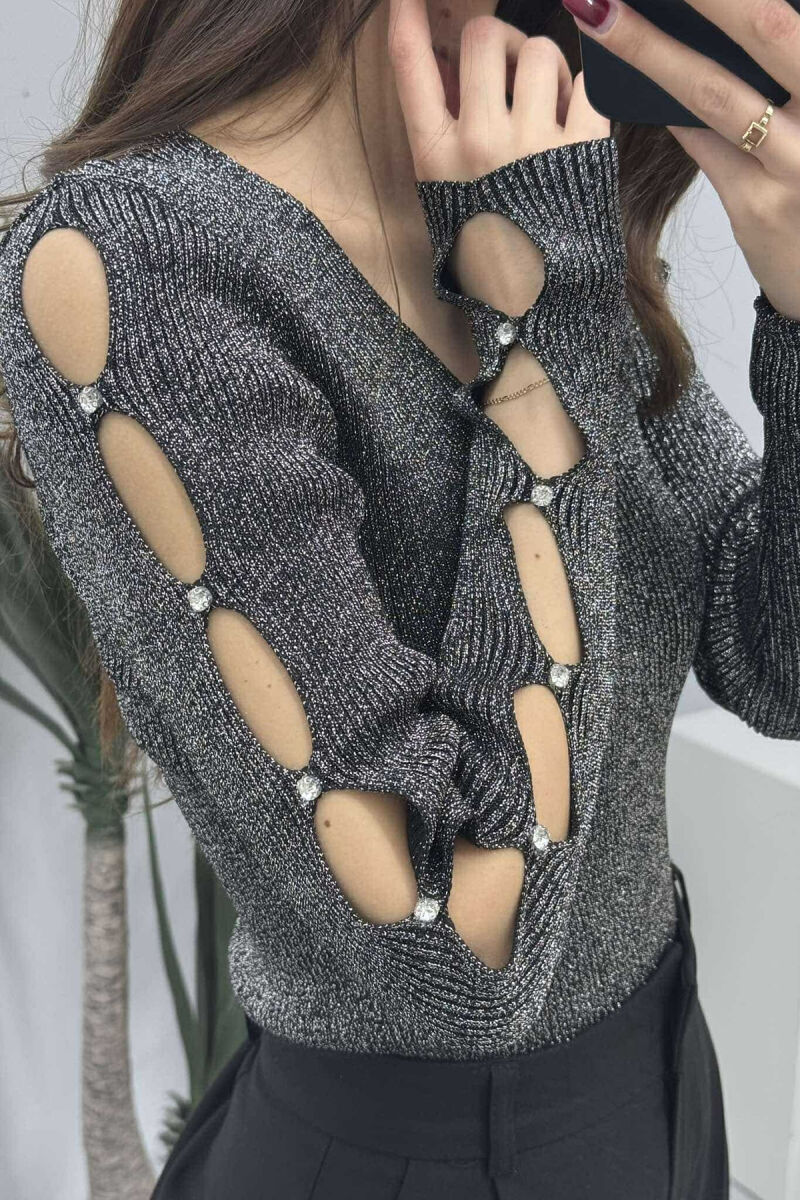 SHINY MATERIAL STONES DETAIL WOMEN SWEATER GREY/GRI - 5