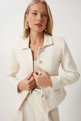 SHINY MATERIAL WOMEN JACKET CREAM/KREM - 5