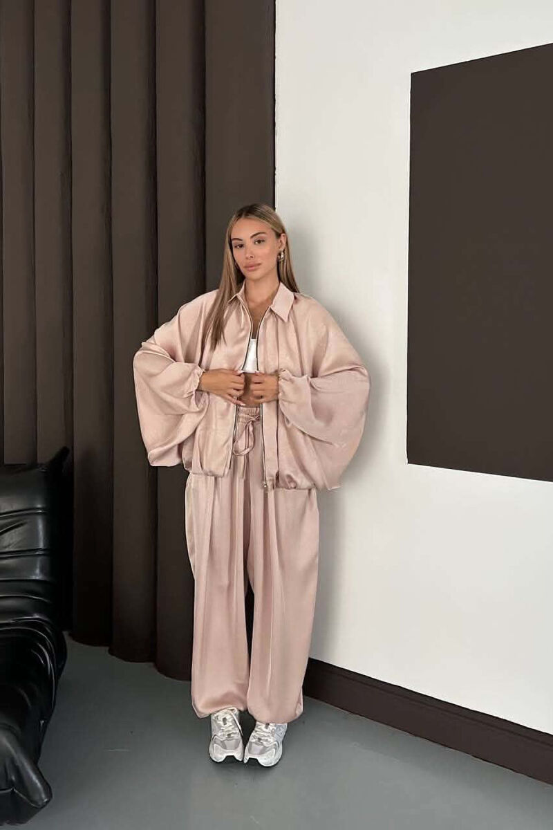 SHINY ONE COLOR JACKET + BALLON TROUSERS WOMAN SET BEIGE/BEZHE - 8