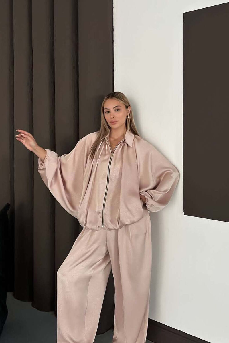 SHINY ONE COLOR JACKET + BALLON TROUSERS WOMAN SET BEIGE/BEZHE - 10