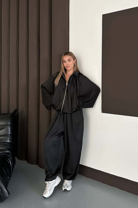 SET NJE NGJYRESH ME SHKELQIM XHAKETE + PANTALONA TE GJERA PER FEMRA NE NGJYRE TE ZEZE - KLAUDIO FASHION