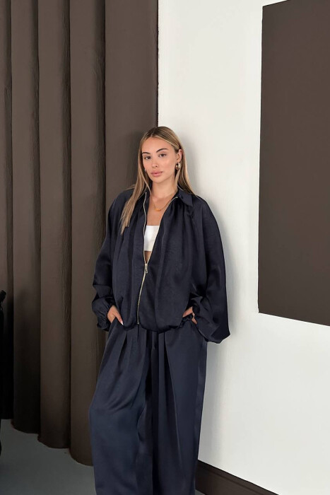 SHINY ONE COLOR JACKET + BALLON TROUSERS WOMAN SET BLUE/BLU - 2