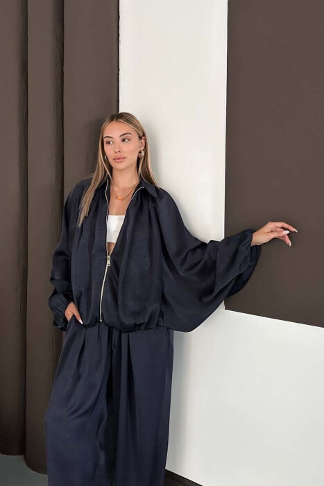 SHINY ONE COLOR JACKET + BALLON TROUSERS WOMAN SET BLUE/BLU - 5