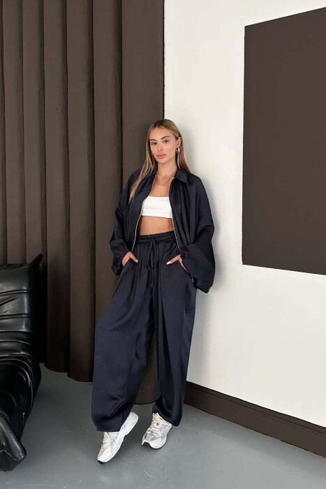SHINY ONE COLOR JACKET + BALLON TROUSERS WOMAN SET BLUE/BLU - 8