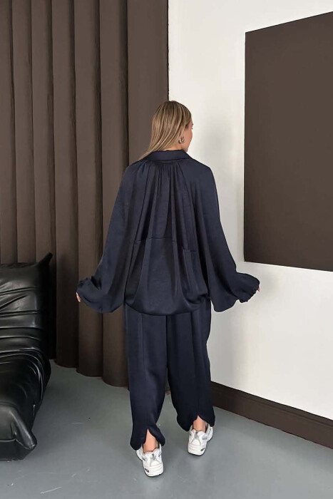 SHINY ONE COLOR JACKET + BALLON TROUSERS WOMAN SET BLUE/BLU - 9