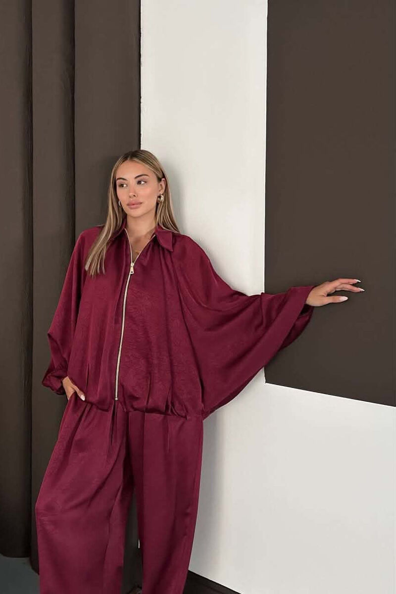 SHINY ONE COLOR JACKET + BALLON TROUSERS WOMAN SET BURGUNDY/VISHNJE - 4