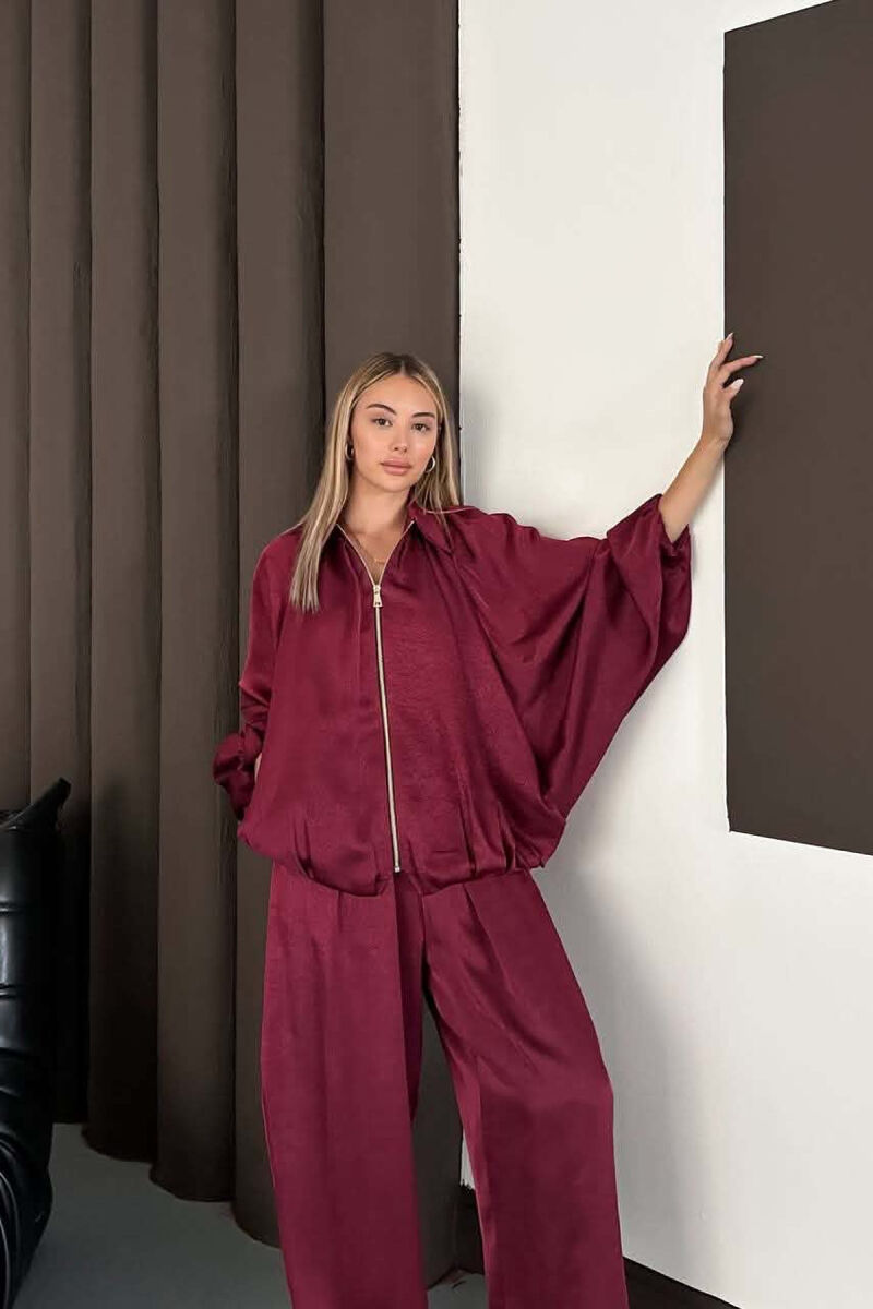 SHINY ONE COLOR JACKET + BALLON TROUSERS WOMAN SET BURGUNDY/VISHNJE - 6