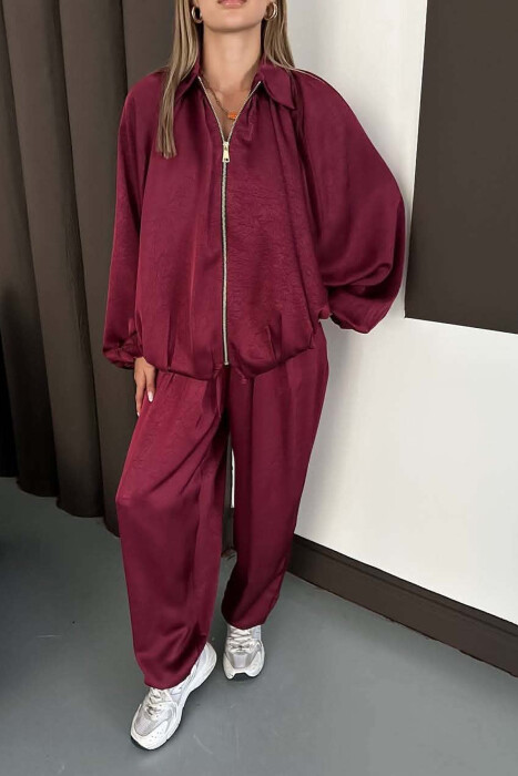 SHINY ONE COLOR JACKET + BALLON TROUSERS WOMAN SET BURGUNDY/VISHNJE - 8
