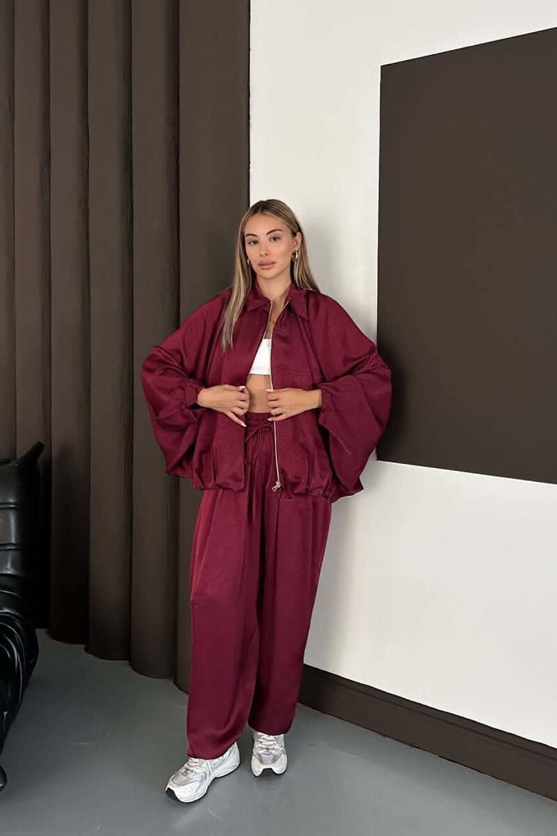 SHINY ONE COLOR JACKET + BALLON TROUSERS WOMAN SET BURGUNDY/VISHNJE - 9