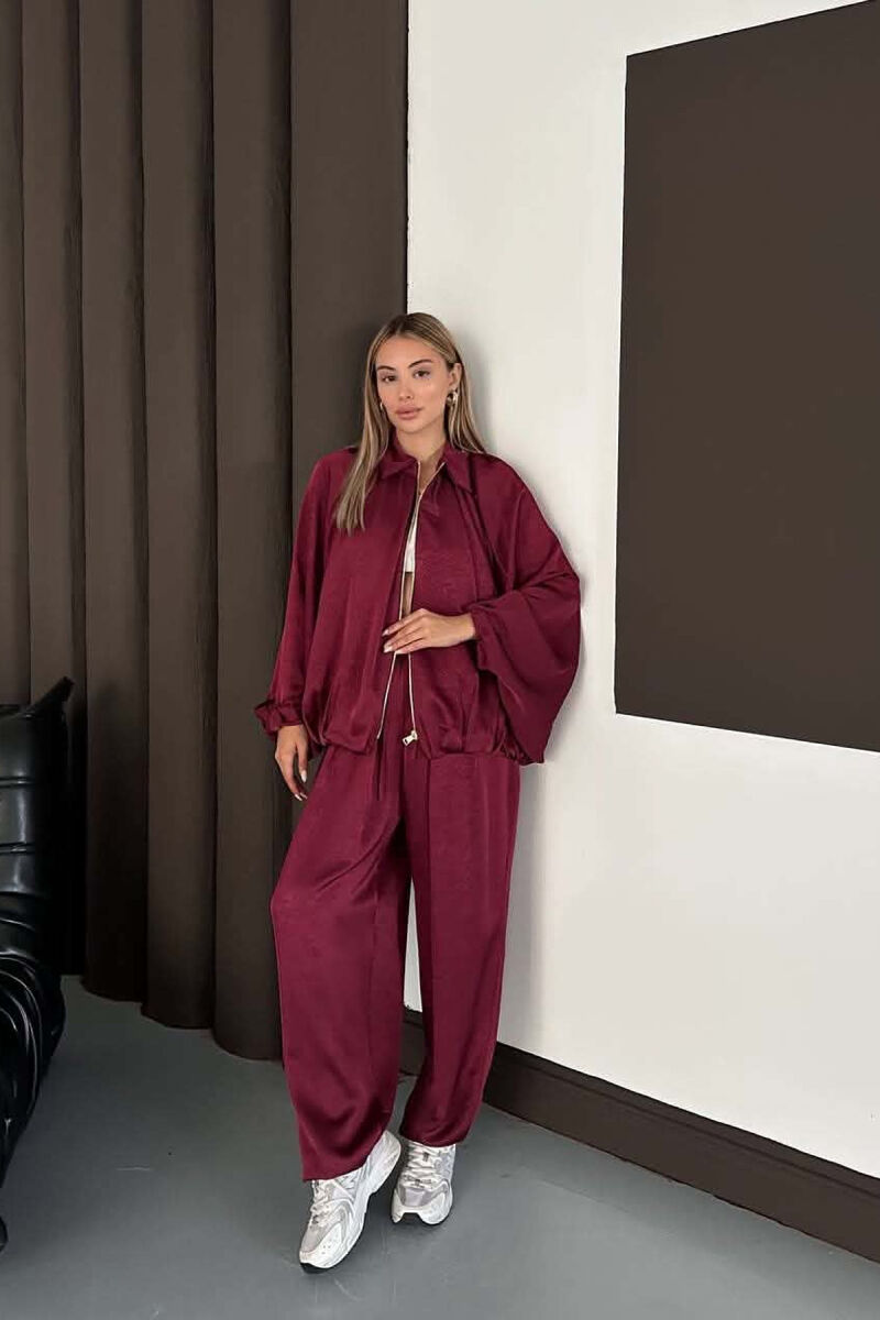 SHINY ONE COLOR JACKET + BALLON TROUSERS WOMAN SET BURGUNDY/VISHNJE - 10