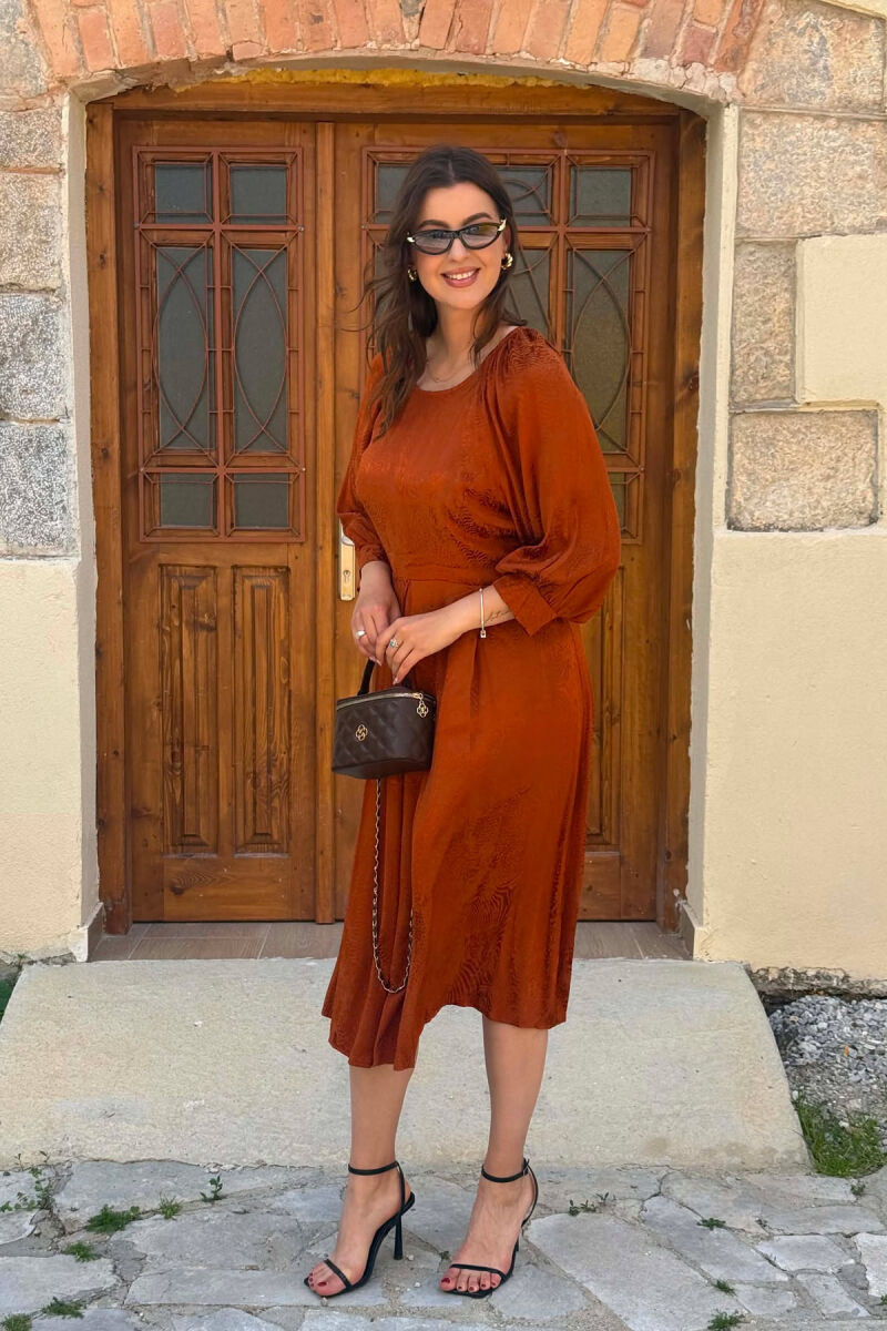 SHINY ONE COLOR WOMAN DRESS BRICK/TULLE - 3