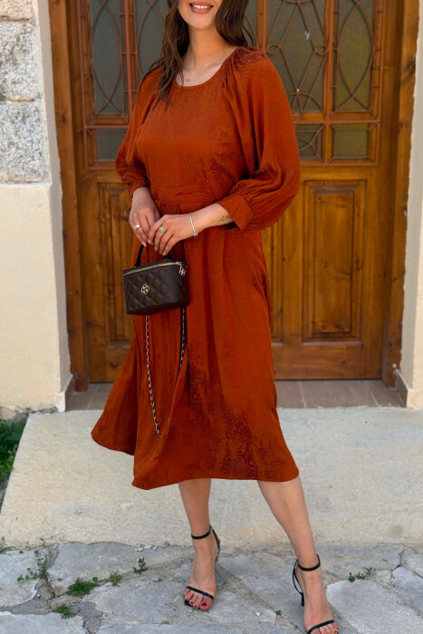 SHINY ONE COLOR WOMAN DRESS BRICK/TULLE - 4
