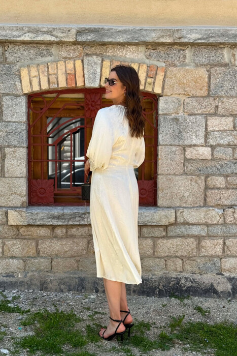 SHINY ONE COLOR WOMAN DRESS CREAM/KREM - 2